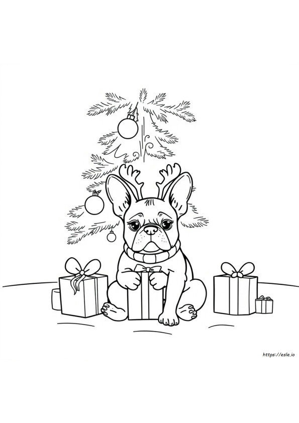 Gambar Mewarnai Natal Anjing Bulldog Prancis
