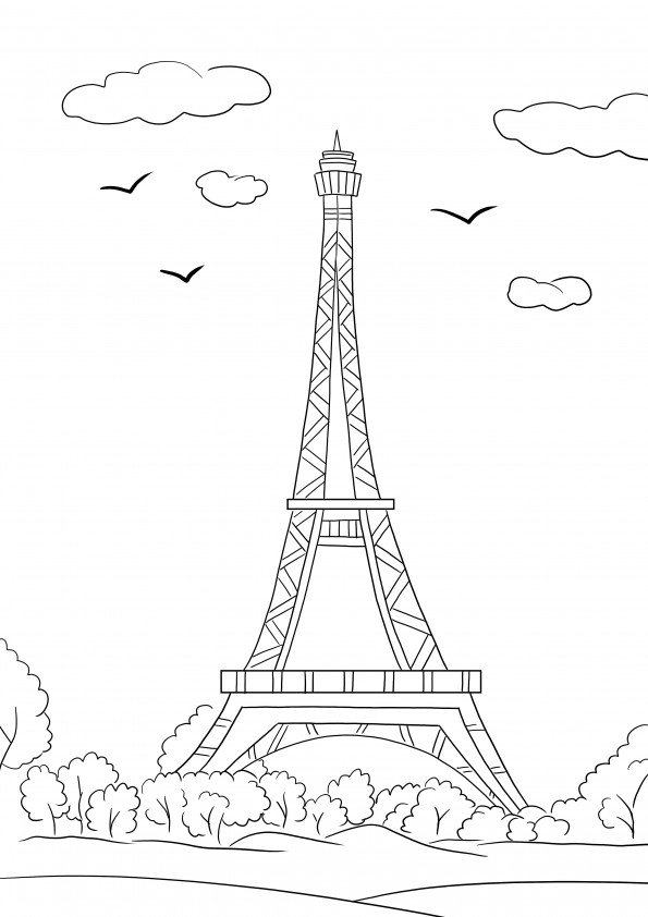 Eiffel Tower free to print and color page to learn more about famous monuments