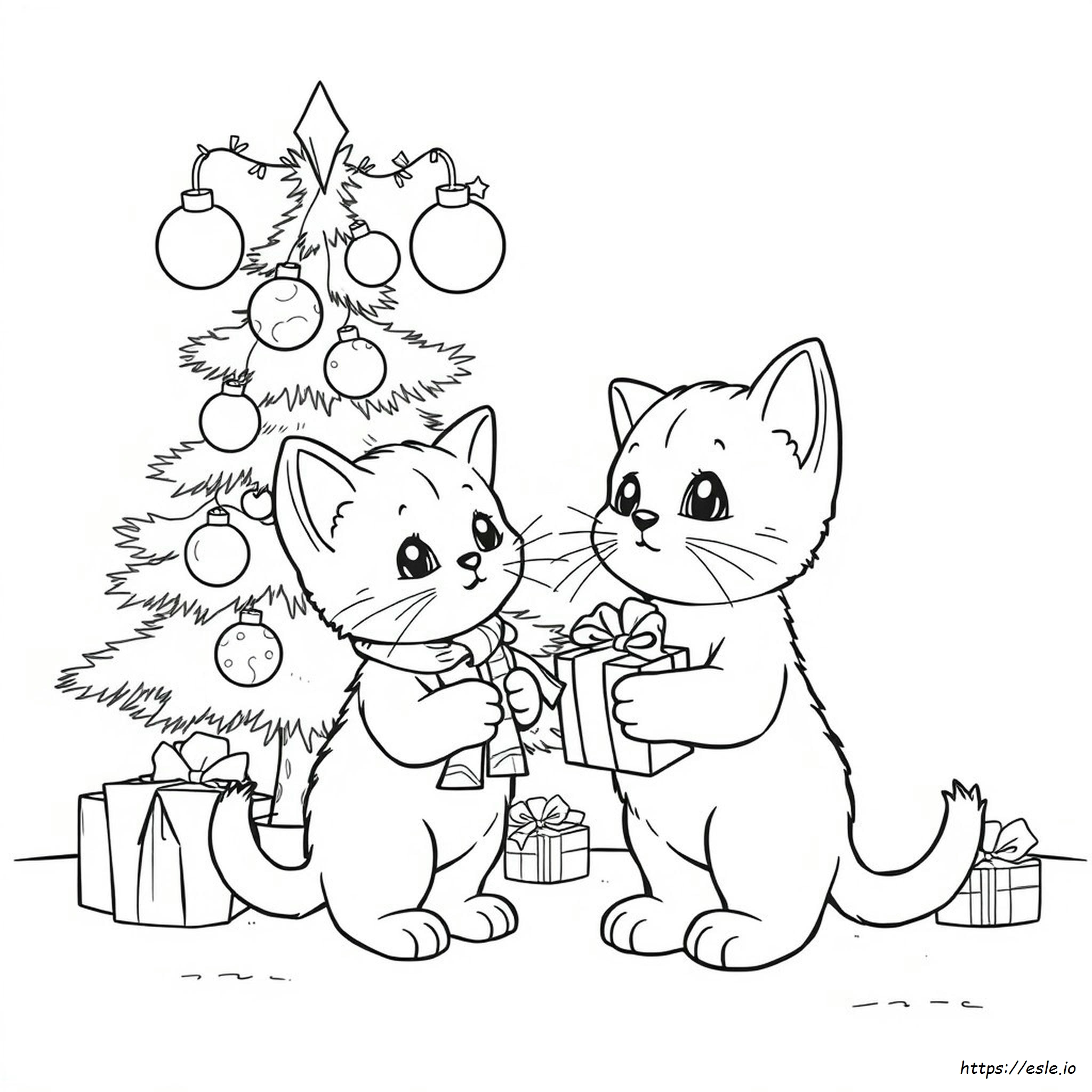 Christmas Kitten Colouring In