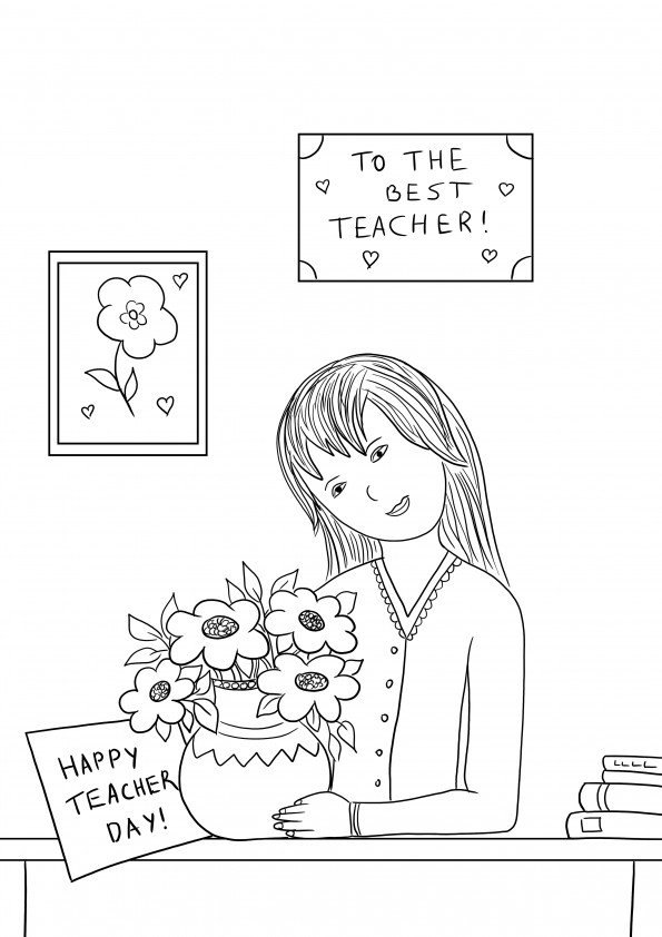 Our coloring page of the Happy Teacher's Day card is ready to be downloaded for free