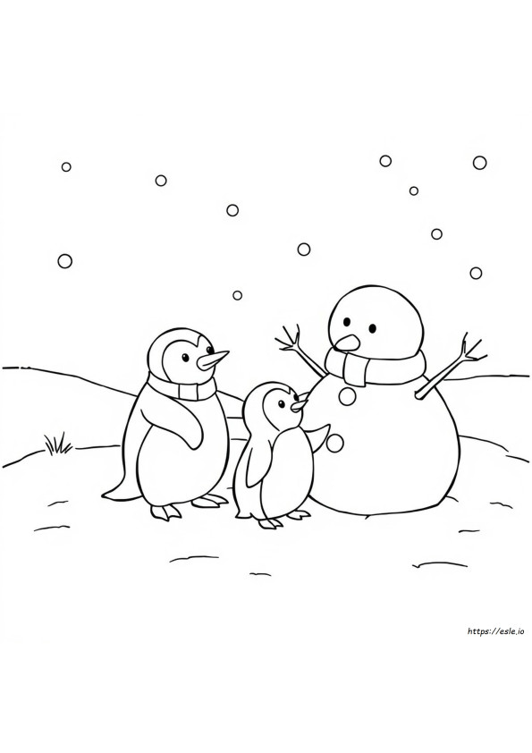 Pingviini Ja Lumimies Värityskuva