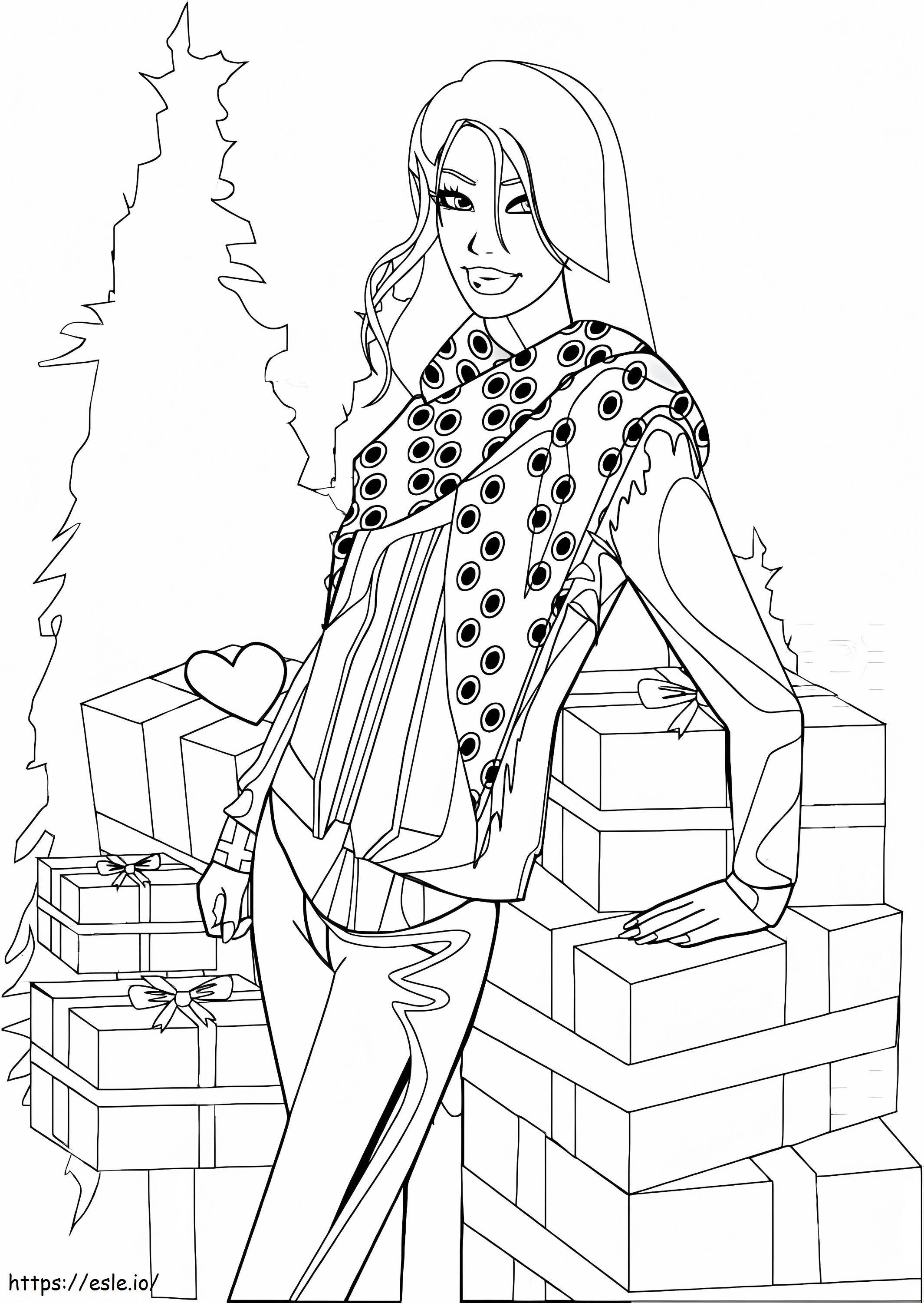 Girl And Gifts coloring page