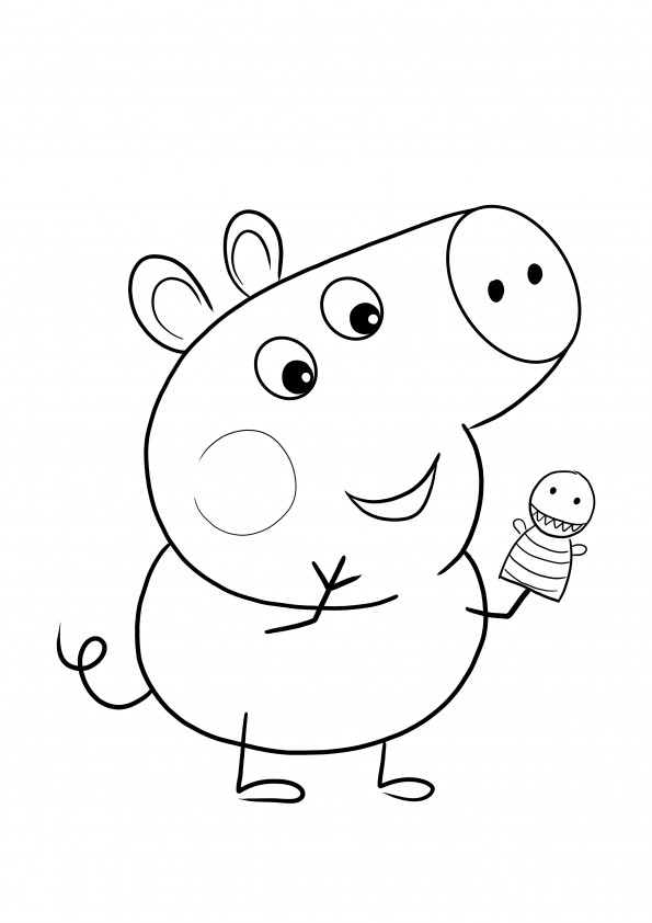 George Pig playing with his finger puppet coloring mage free to print and color
