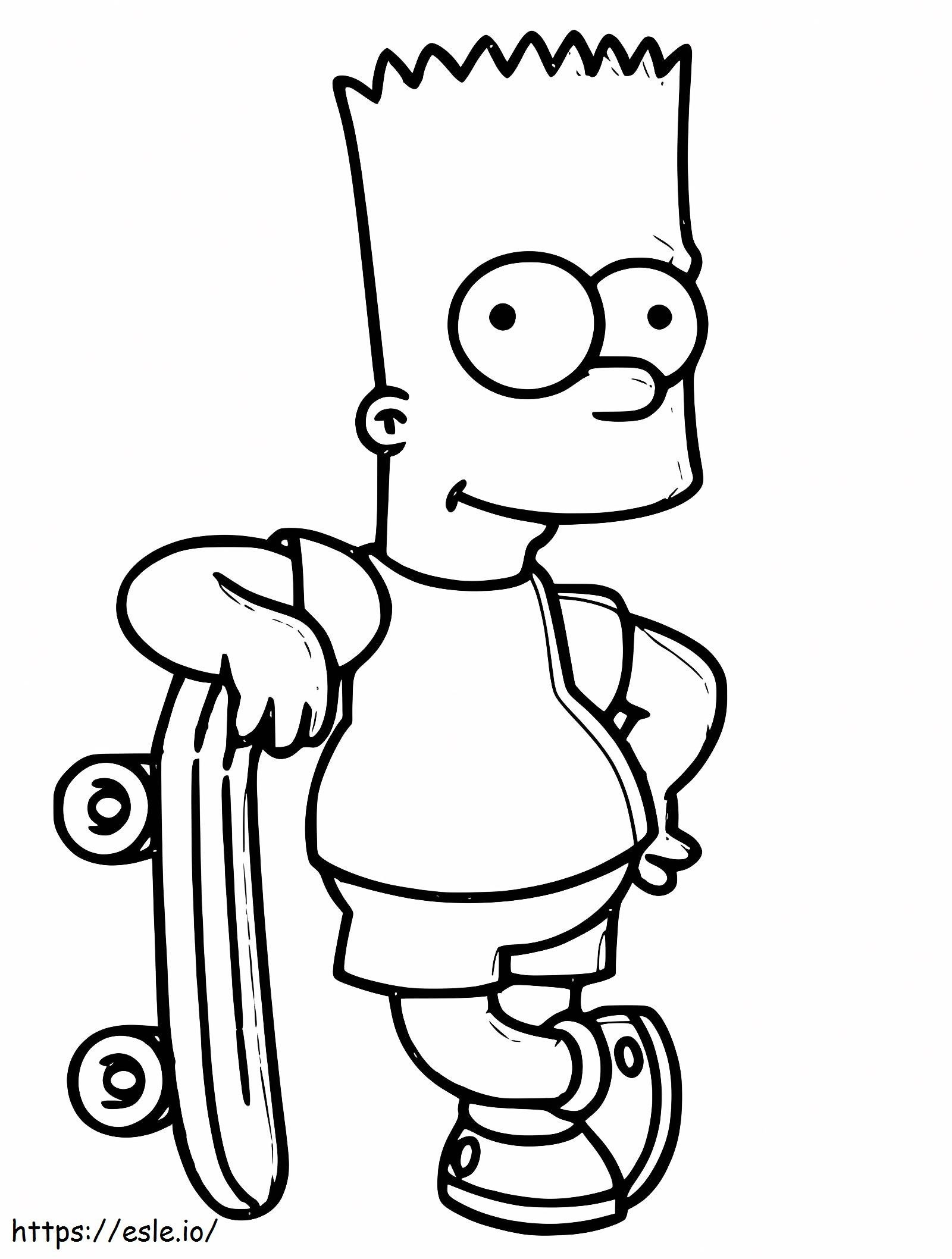 Coloriage  Bart Simpson avec planche à roulettes A4 à imprimer dessin