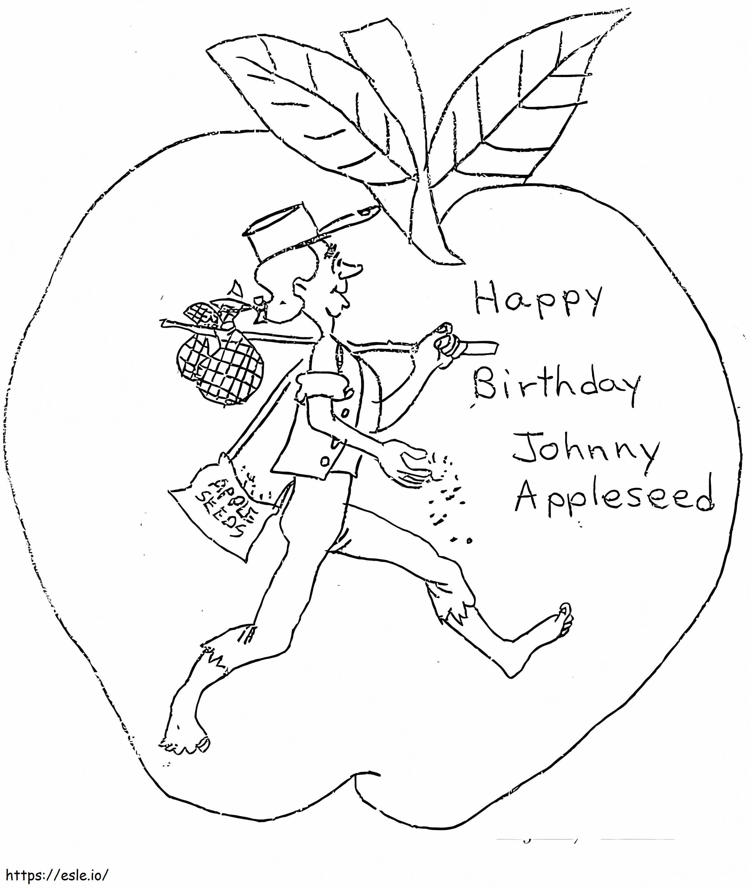 Coloriage Joyeux anniversaire Johnny Appleseed à imprimer dessin