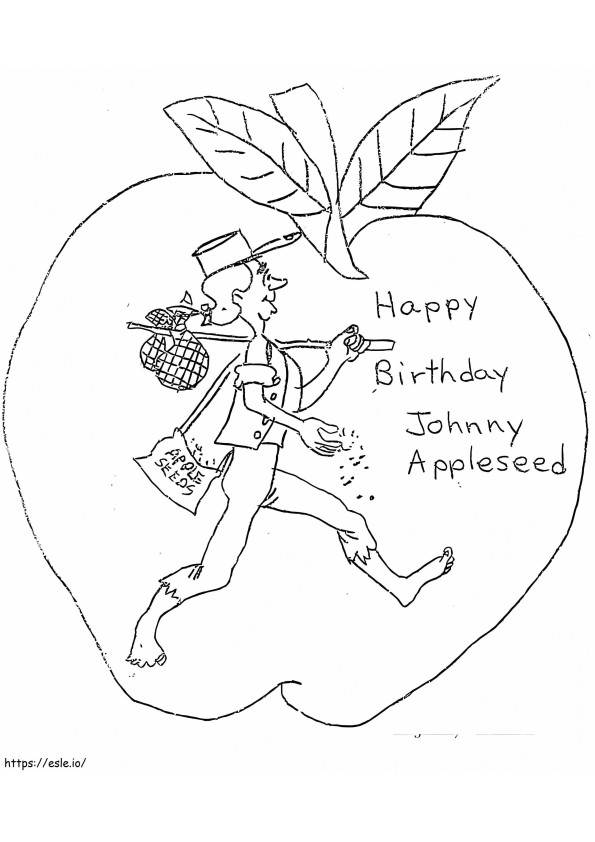 Coloriage Joyeux anniversaire Johnny Appleseed à imprimer dessin