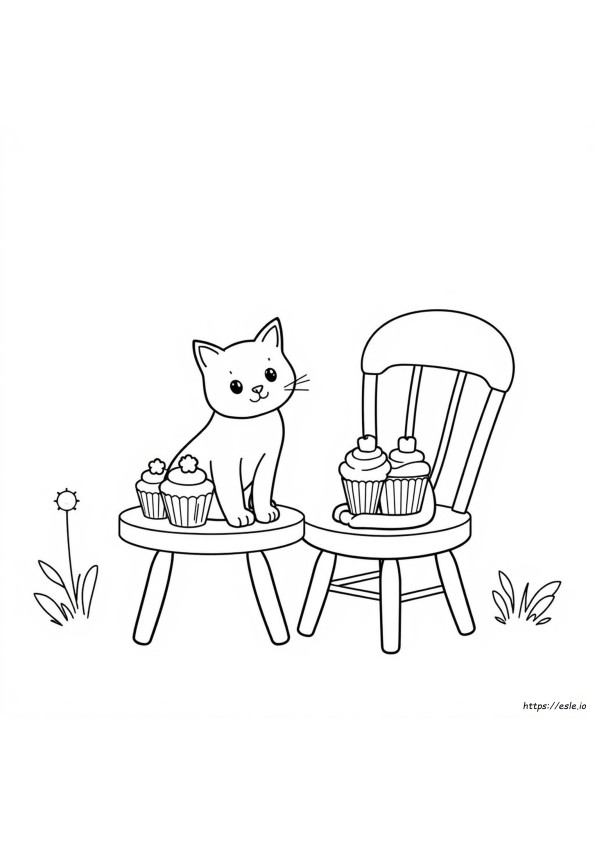 Macska Cupcake Színező