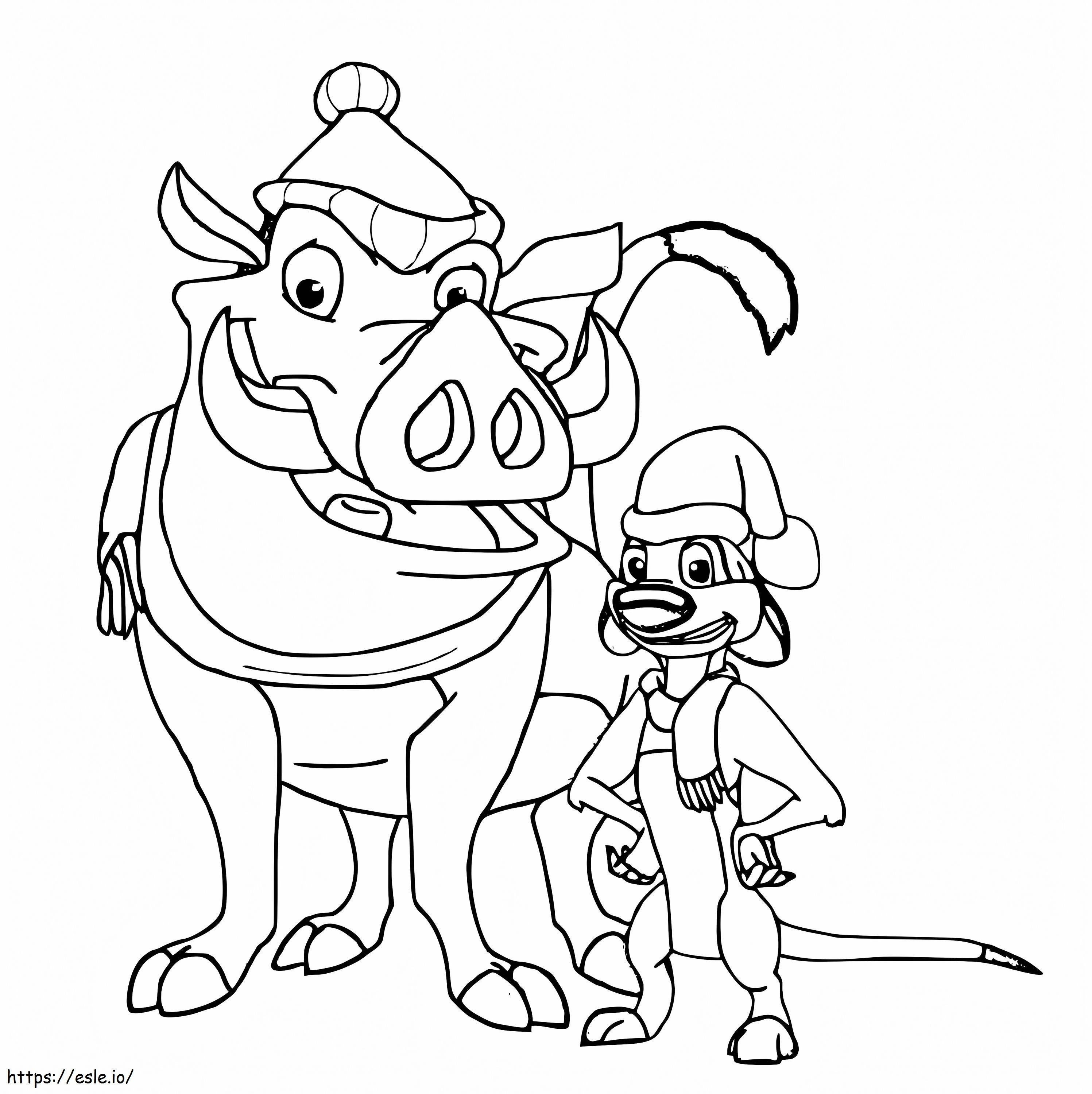 Coloriage Noël Timon et Pumbaa à imprimer dessin