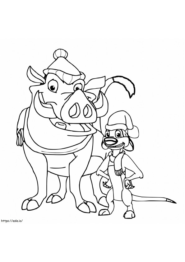 Crăciun Timon și Pumbaa de colorat