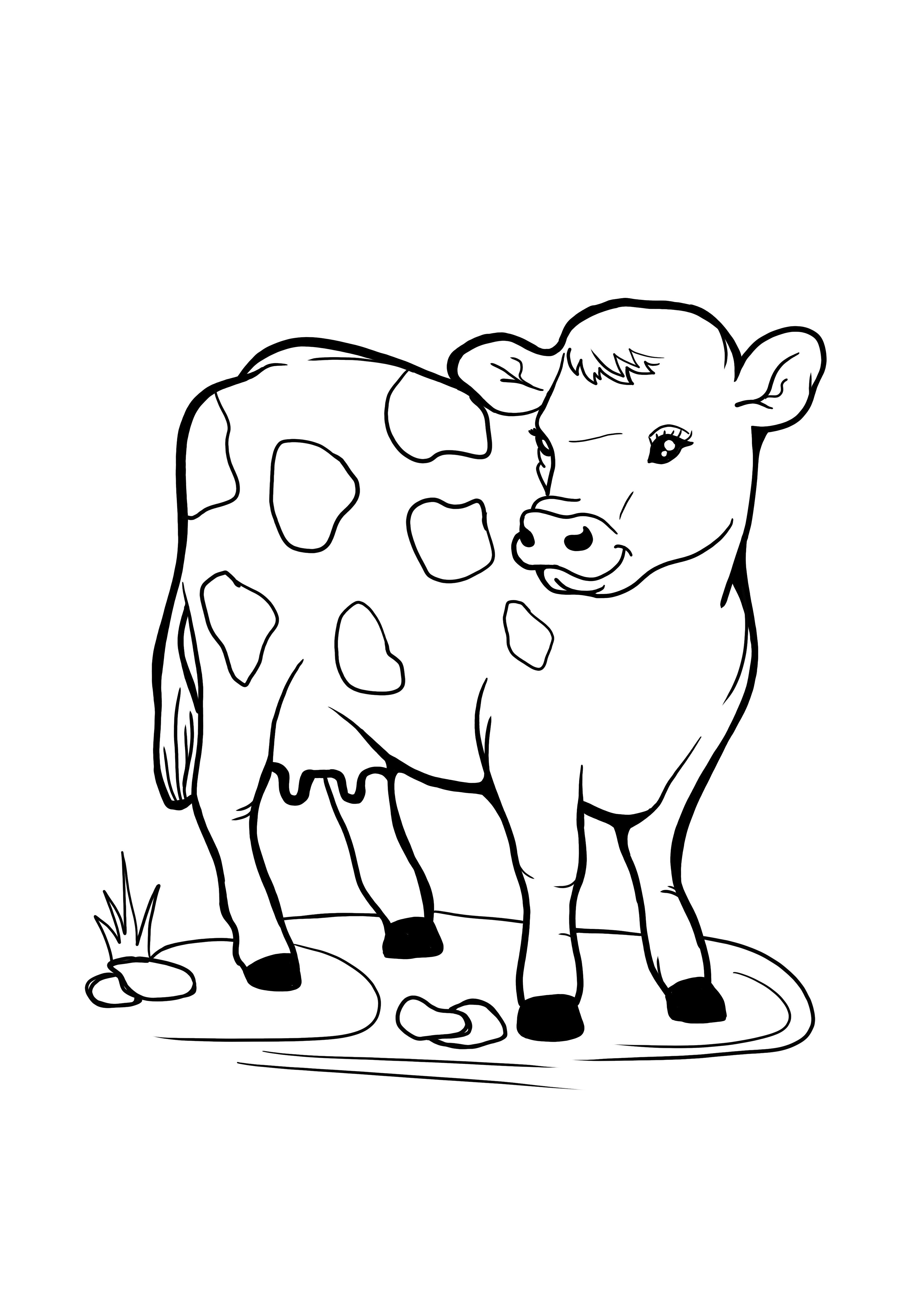 imagem de colorir fácil de vaca pastando