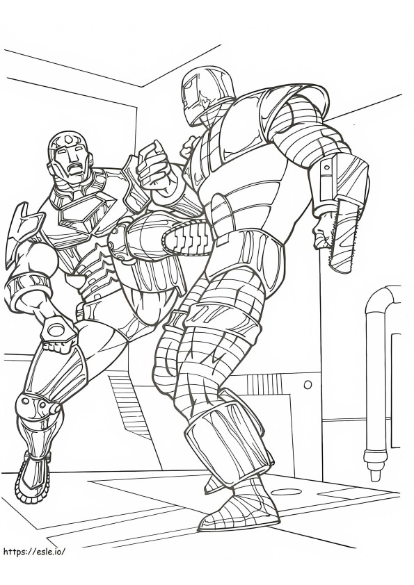 Coloriage Scène de combat d'Iron Man à imprimer dessin