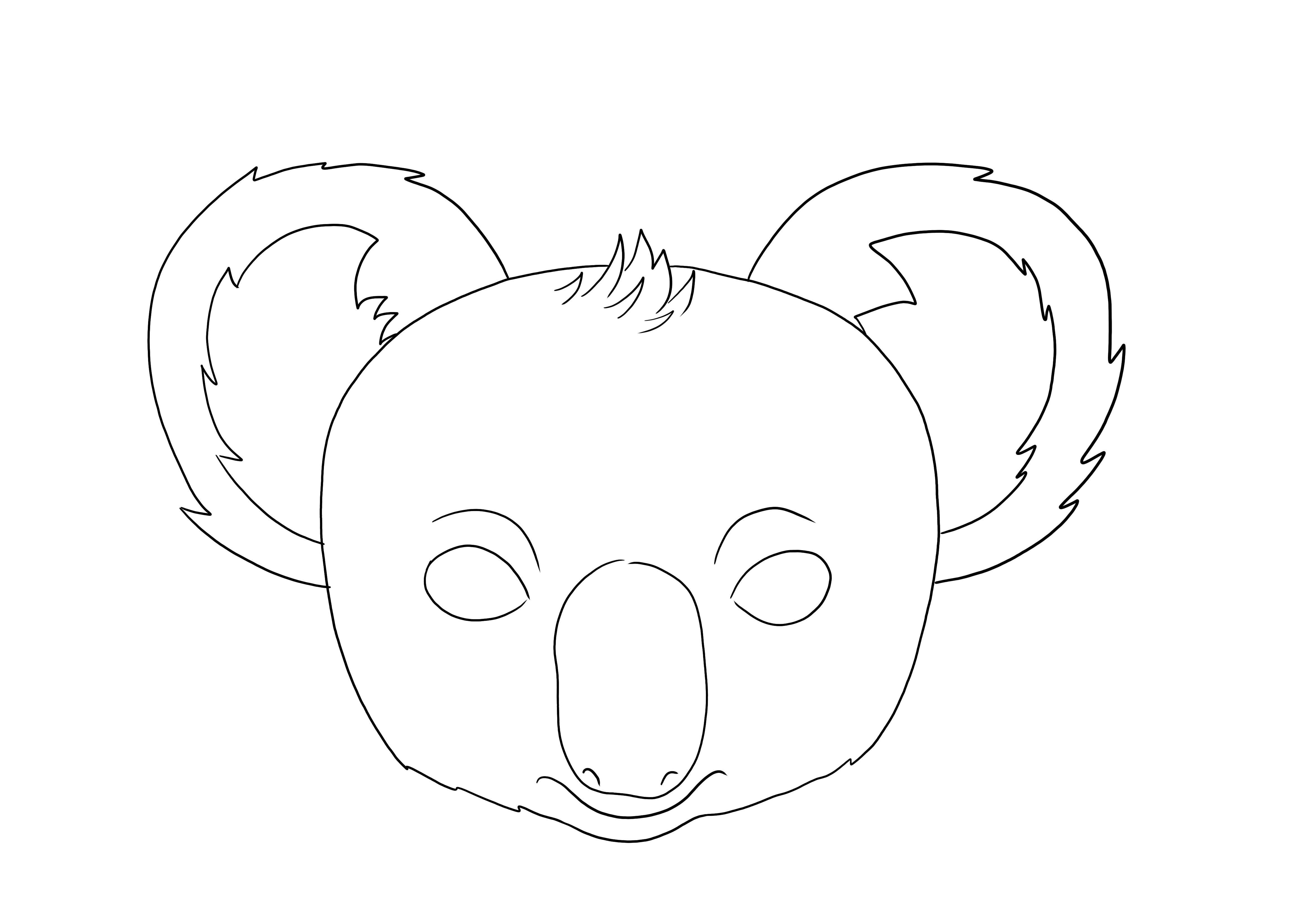 Desenho de máscara Koala para imprimir grátis para as crianças colorirem e se divertirem
