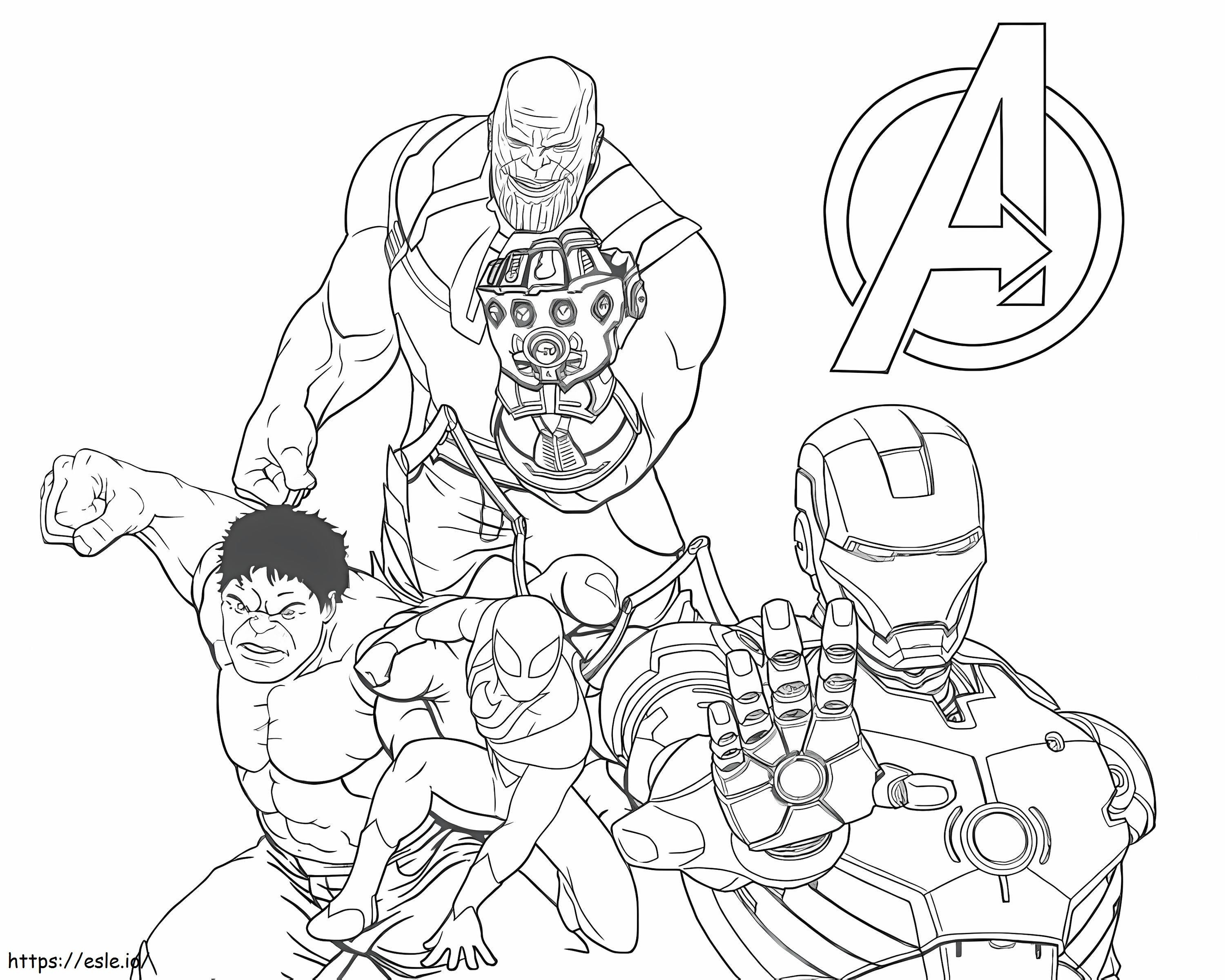 Coloriage Thanos Con Infinity Gauntlet Pelea Con Hulk Iron Man à imprimer dessin