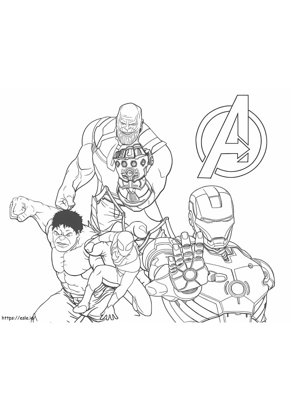 Thanos Con Infinity Gauntlet Pelea Con Hulk Iron Man Gambar Mewarnai