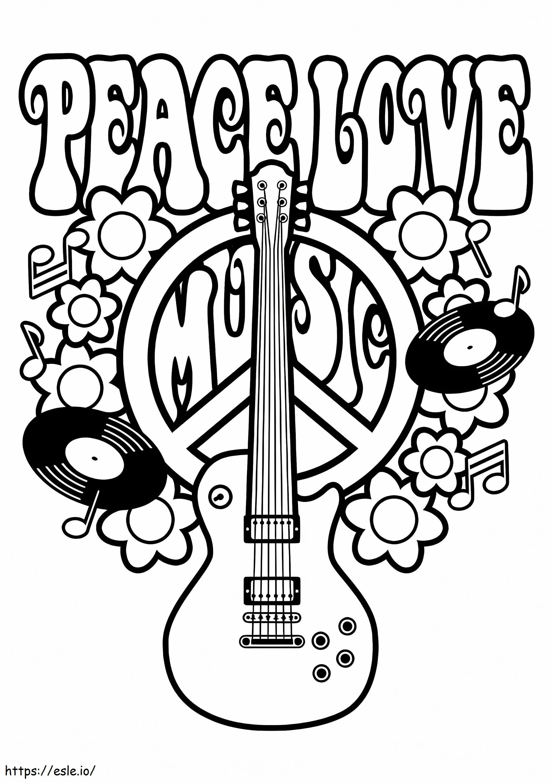 Coloriage Guitare et signe de paix à imprimer dessin