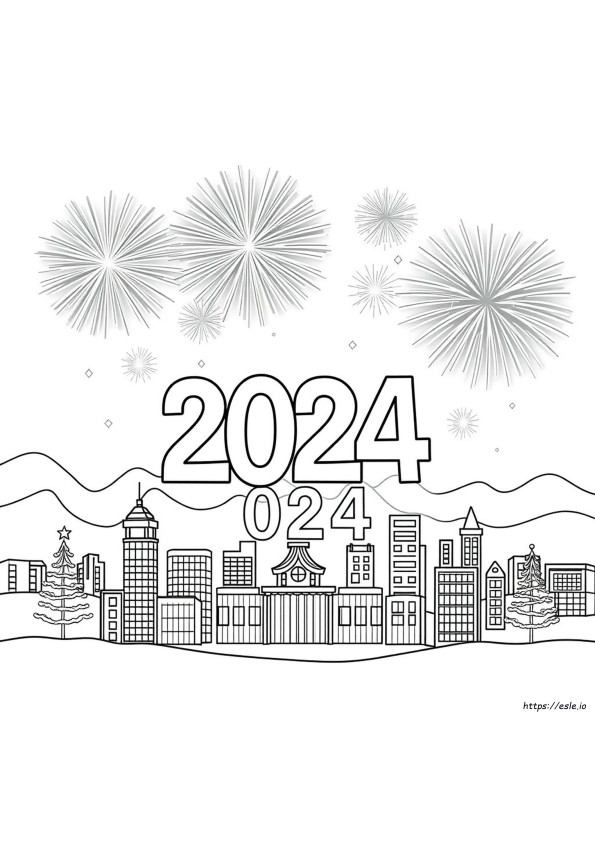 Selamat Tahun Baru 2024 Gambar Mewarnai Gratis