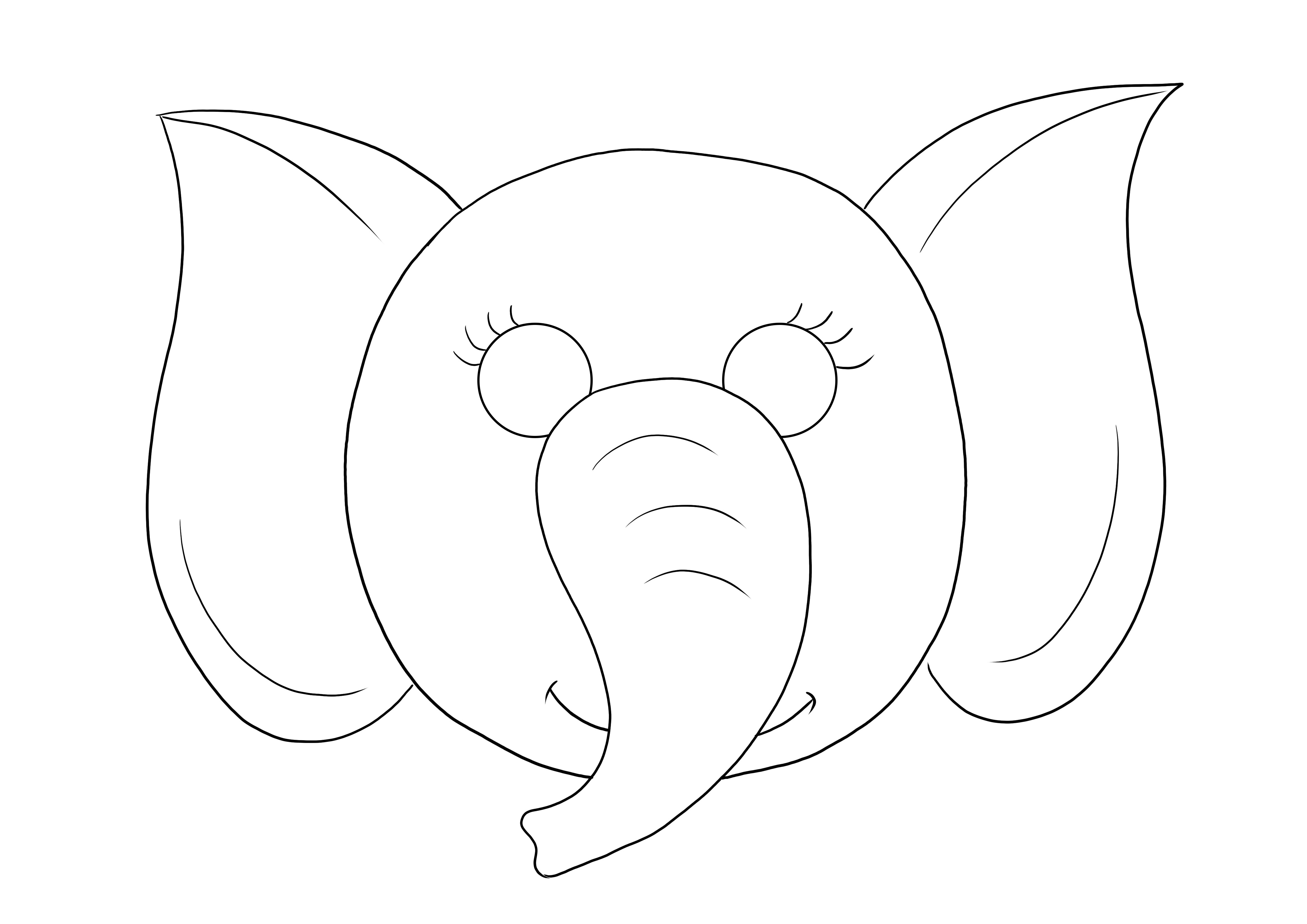 Uma simples página para colorir de uma Máscara de Elefante para baixar gratuitamente