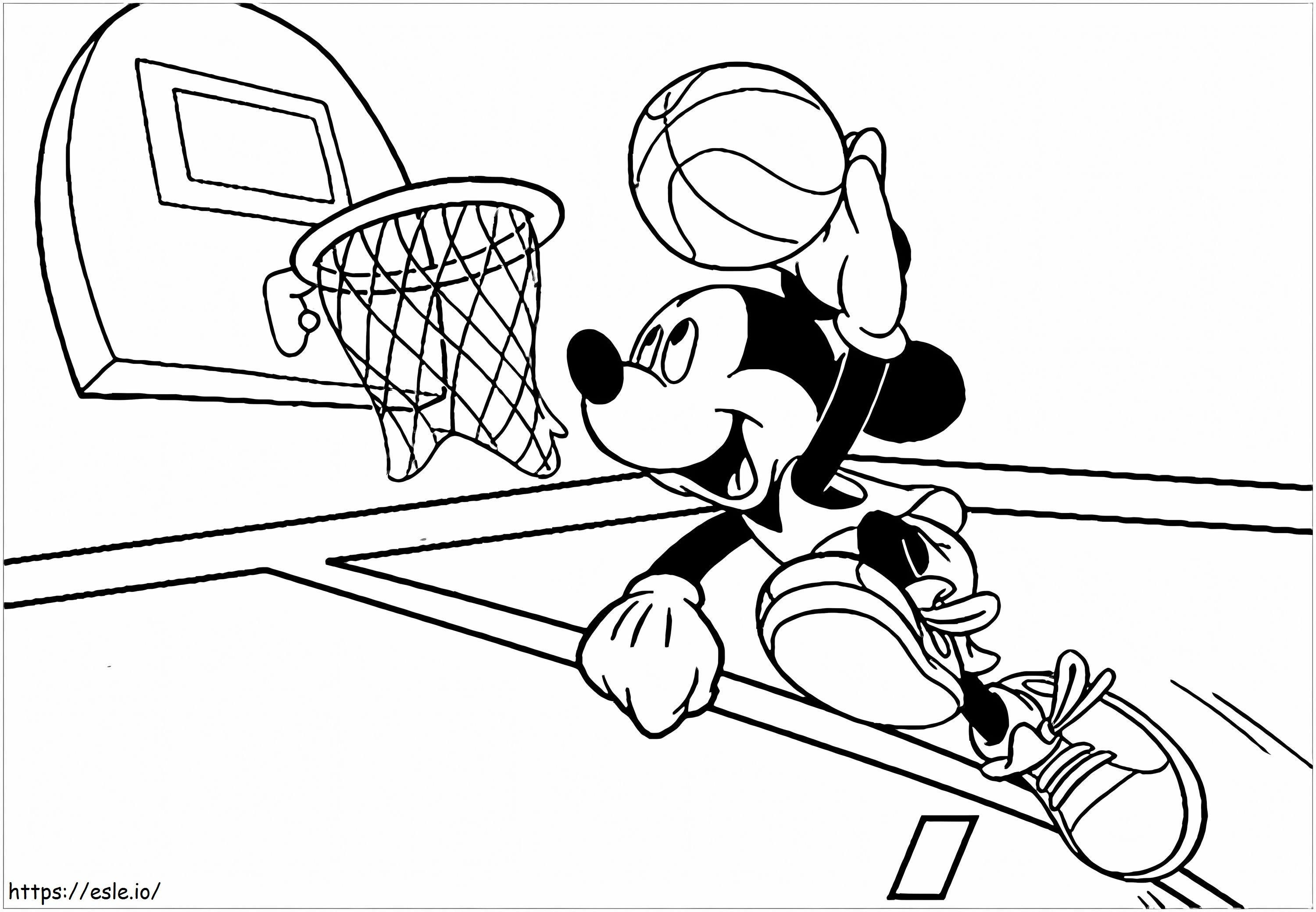 Coloriage Mickey saute en jouant au basket à imprimer dessin