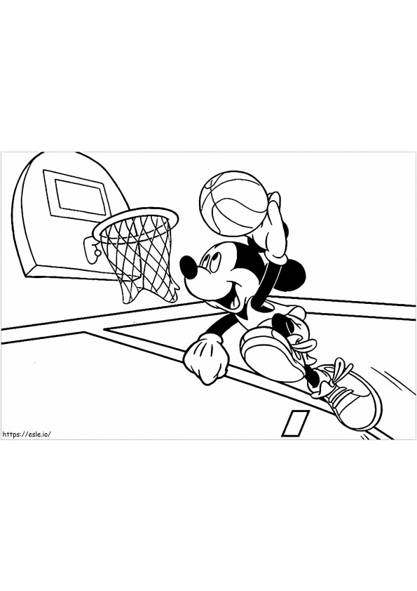 Mickey Jumps While Playing Basketball coloring page