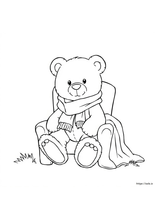 Beruang Teddy Dengan Syal, Gambar Mewarnai