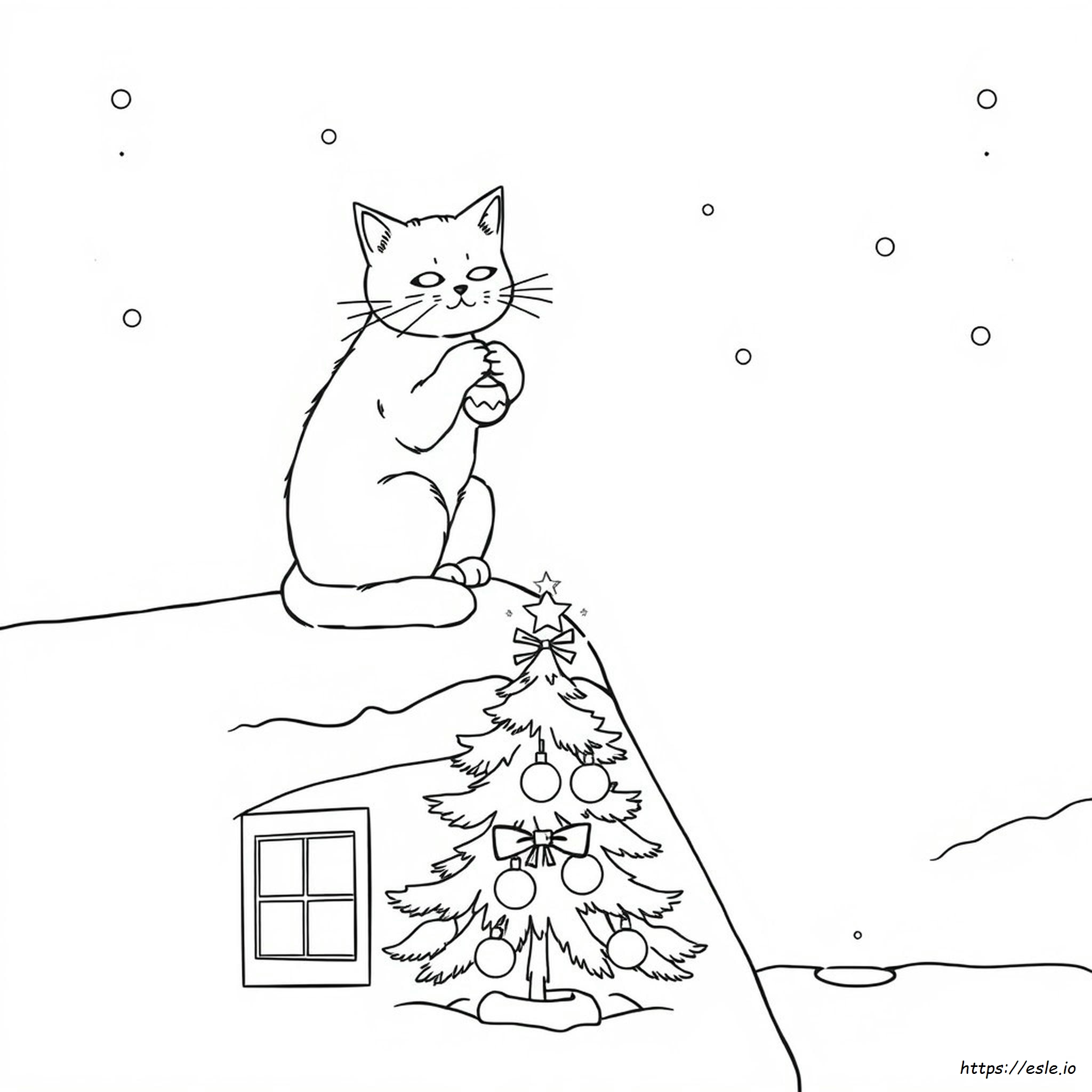 Christmas Cat Colouring Pages