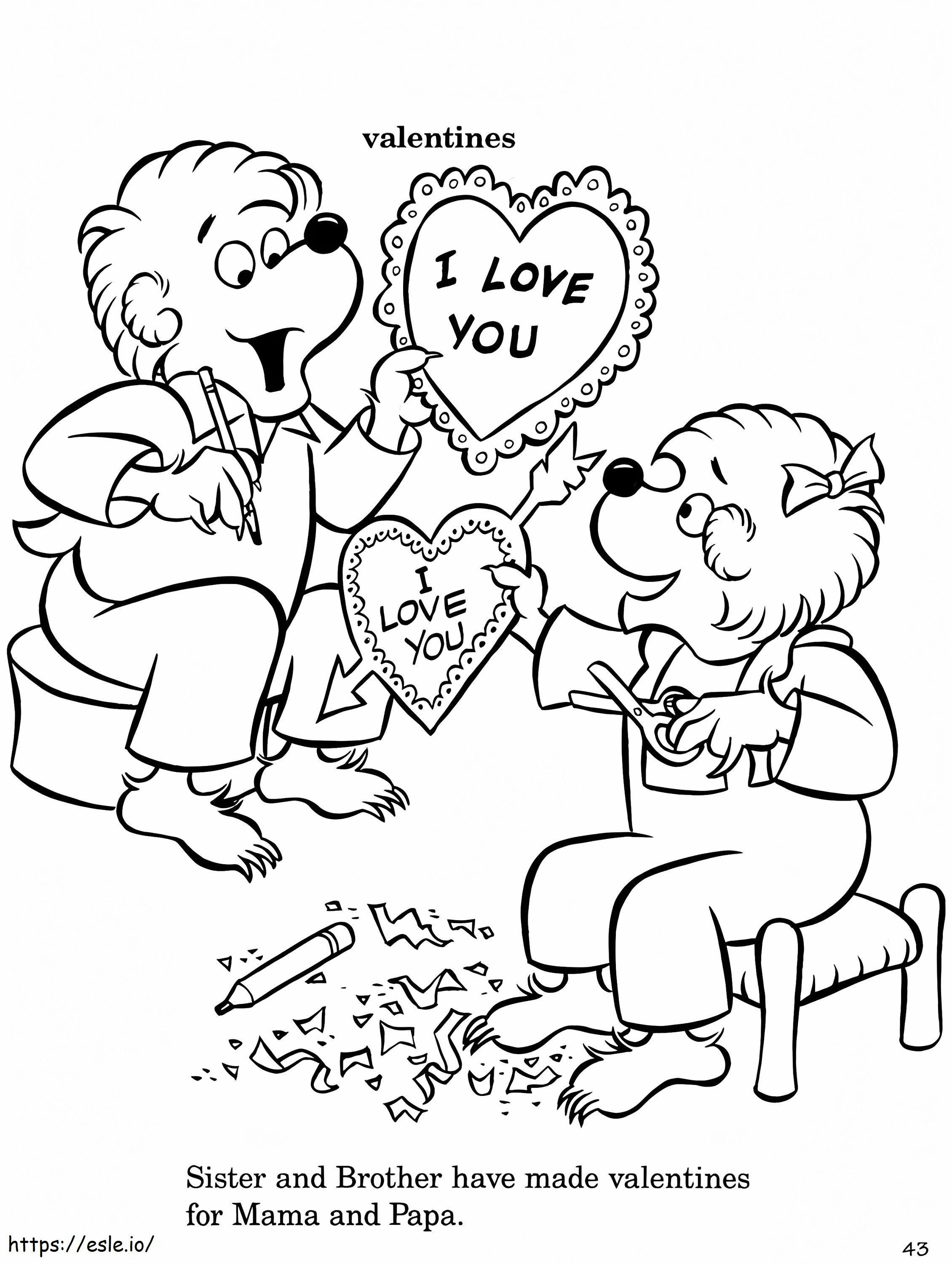 Urși Berenstain cu Valentine de colorat