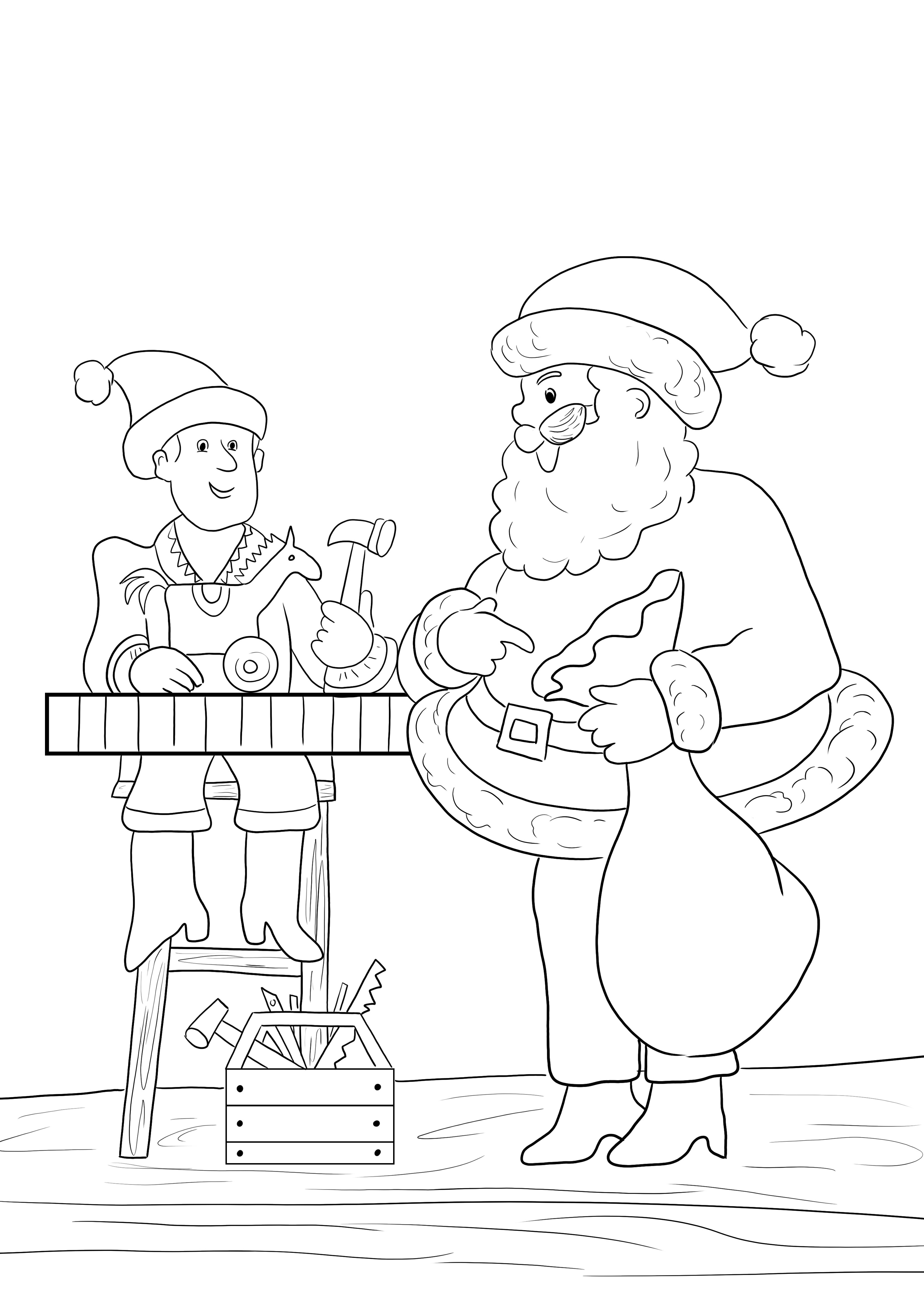 Pagina da colorare dell'officina di Babbo Natale da stampare o scaricare gratuitamente per i bambini