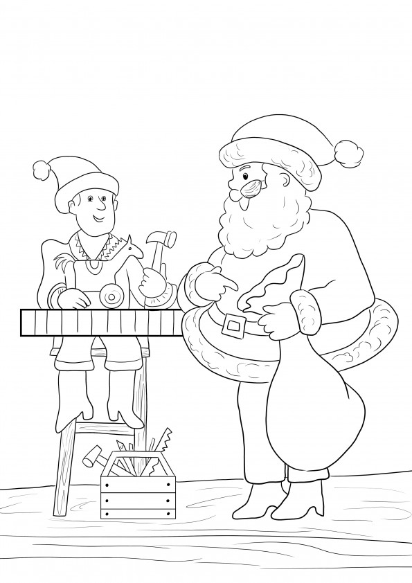 Ausmalbild Santa’s Workshop kostenlos zum Ausdrucken oder Herunterladen für Kinder
