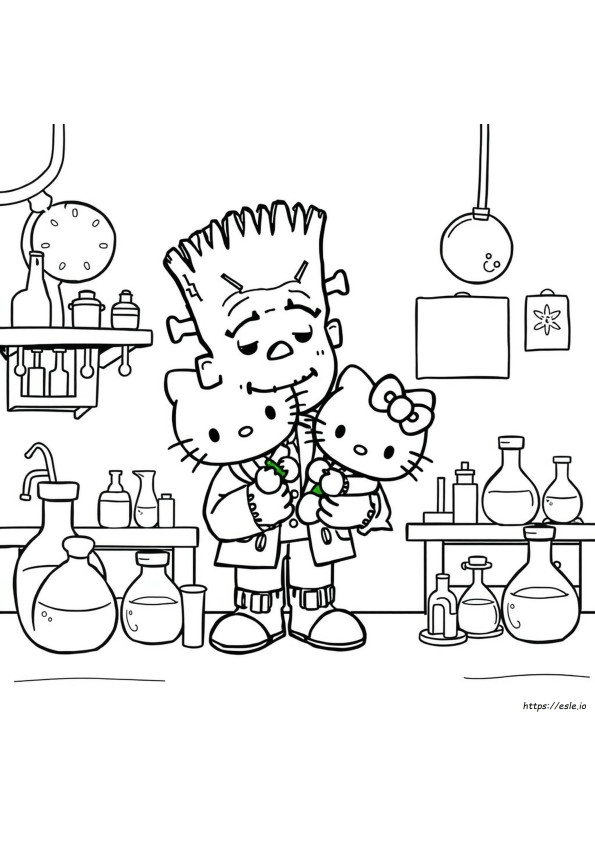 Frankenstein Hello Kitty Coloring Page