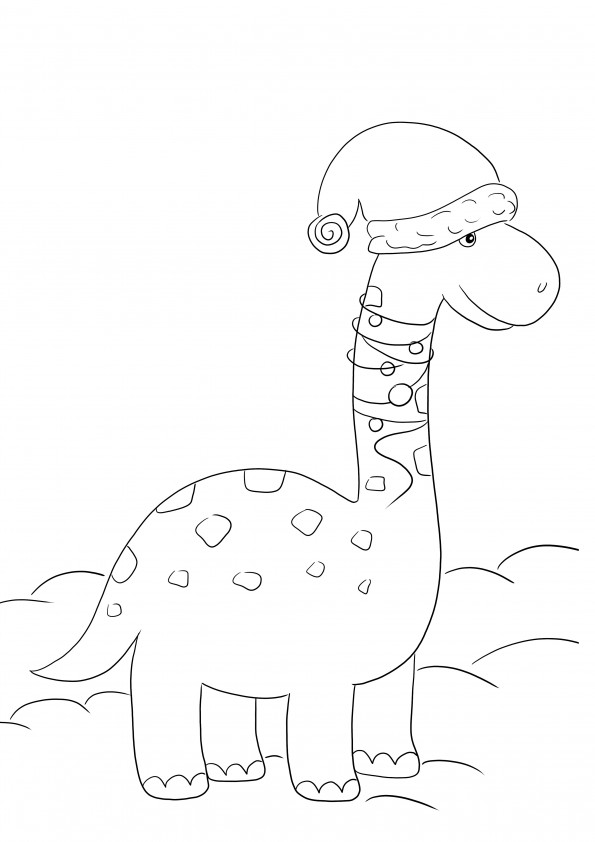 Pagina da colorare e stampare gratis di Dinosauro di Natale per far divertire i bambini