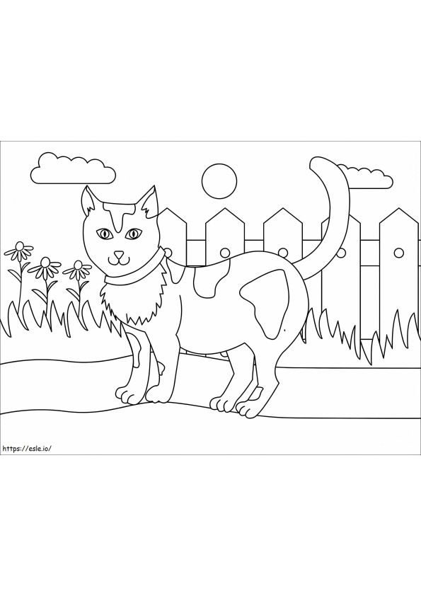 Coloriage Chat près de la clôture à imprimer dessin