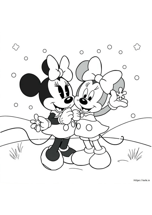 Minnie Mickey Halaman Mewarnai Musim Dingin
