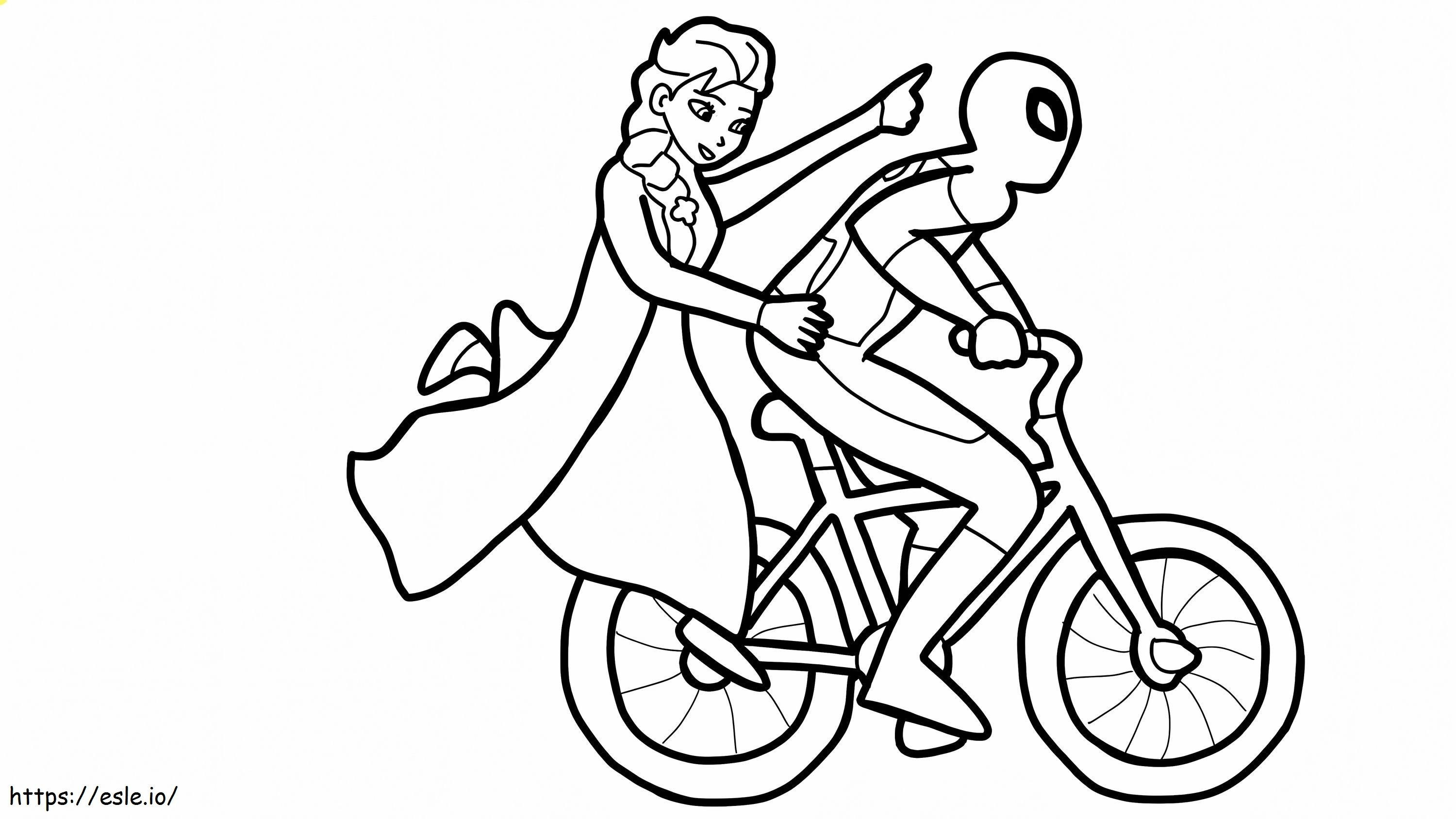 Elsa e Homem-Aranha em uma bicicleta para colorir