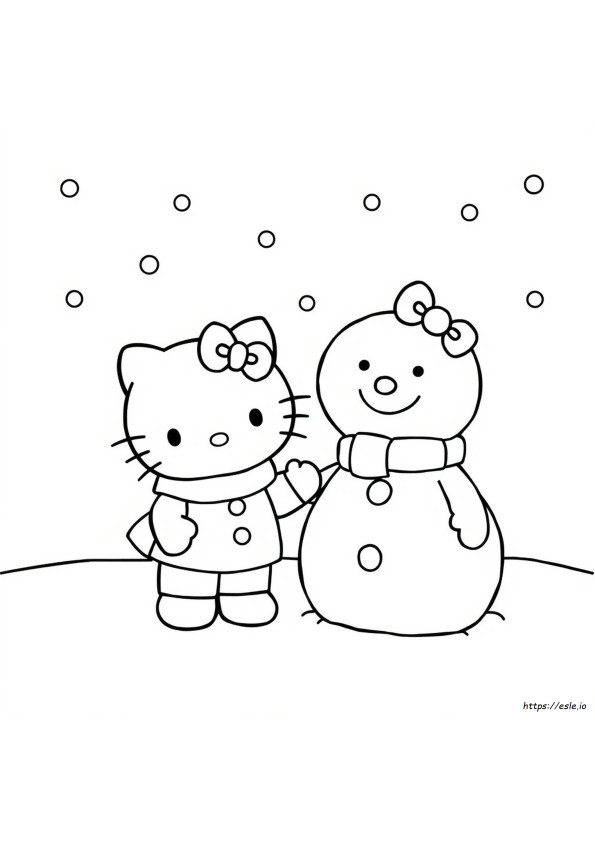 Hello Kitty Snowman Coloring Page