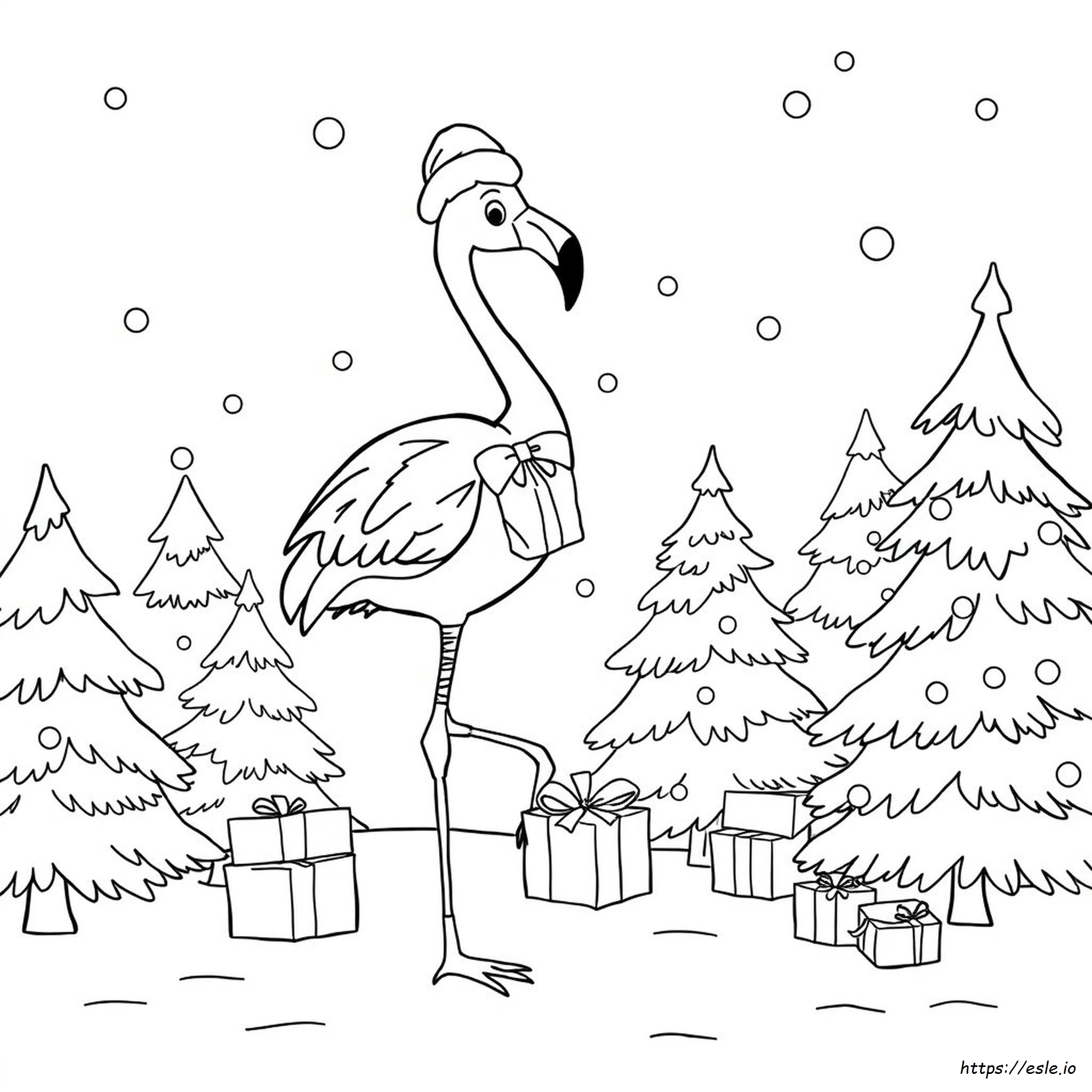 Christmas Flamingo Coloring Page