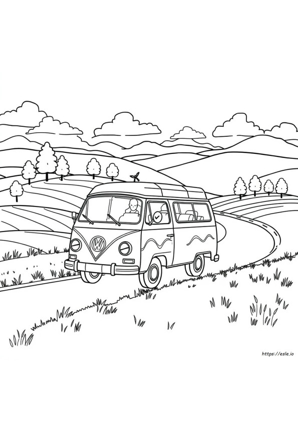 Gambar Mewarnai Mobil Van Hippie Yang Dapat Dicetak