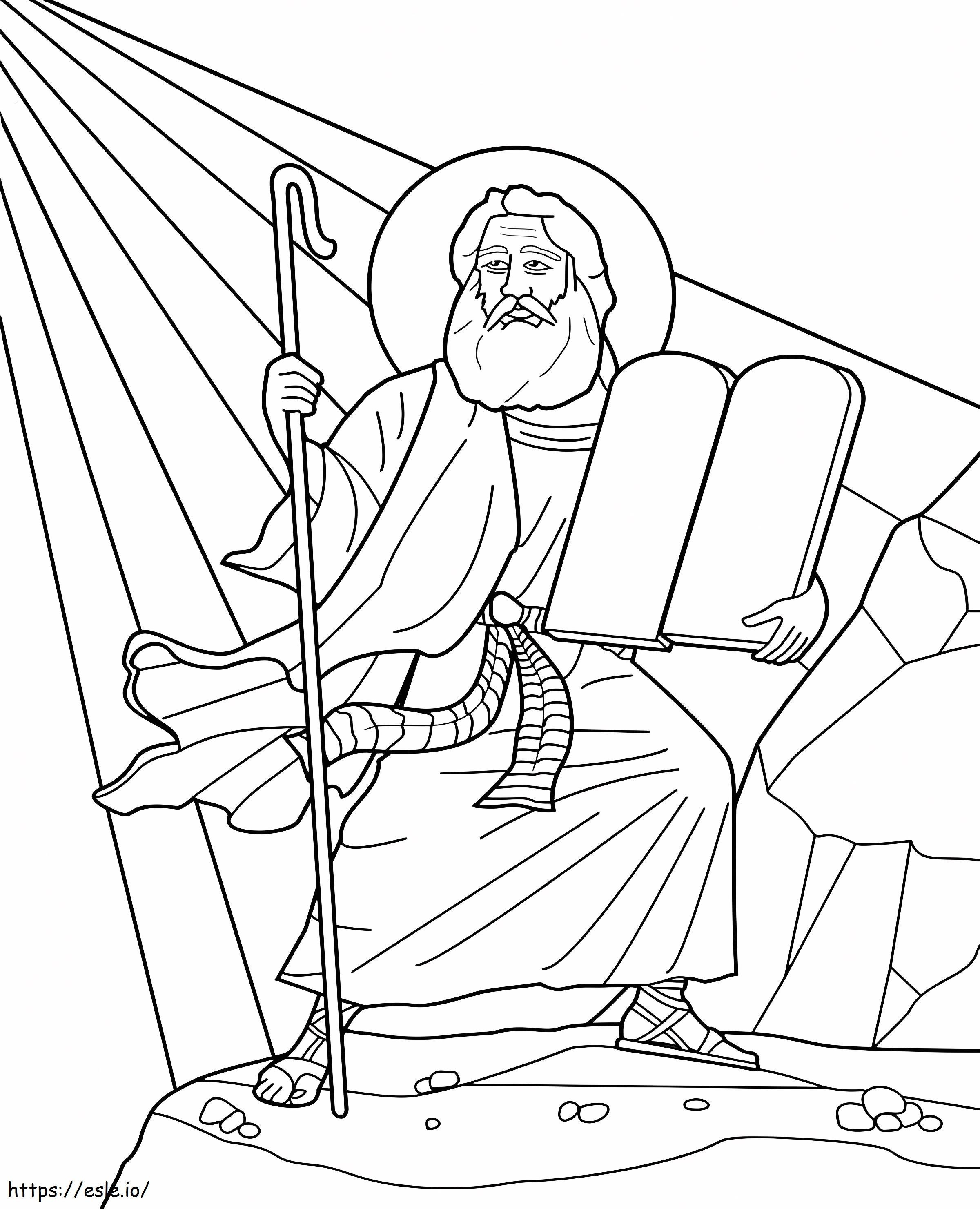 Moisés com os dez mandamentos para colorir