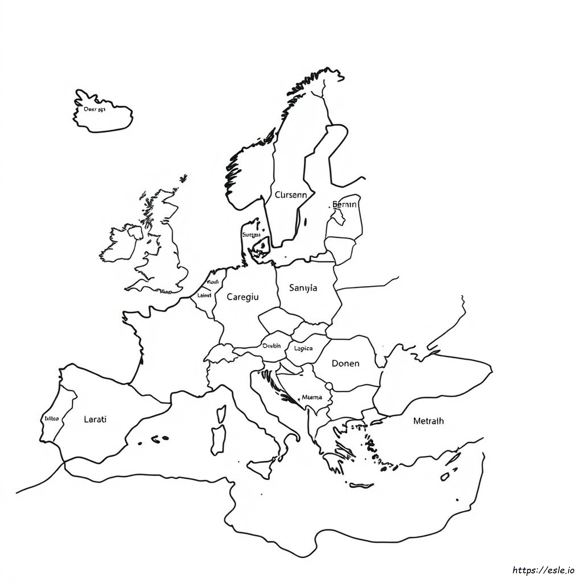 Mappa Dell'europa Da Colorare Con I Paesi Etichettati