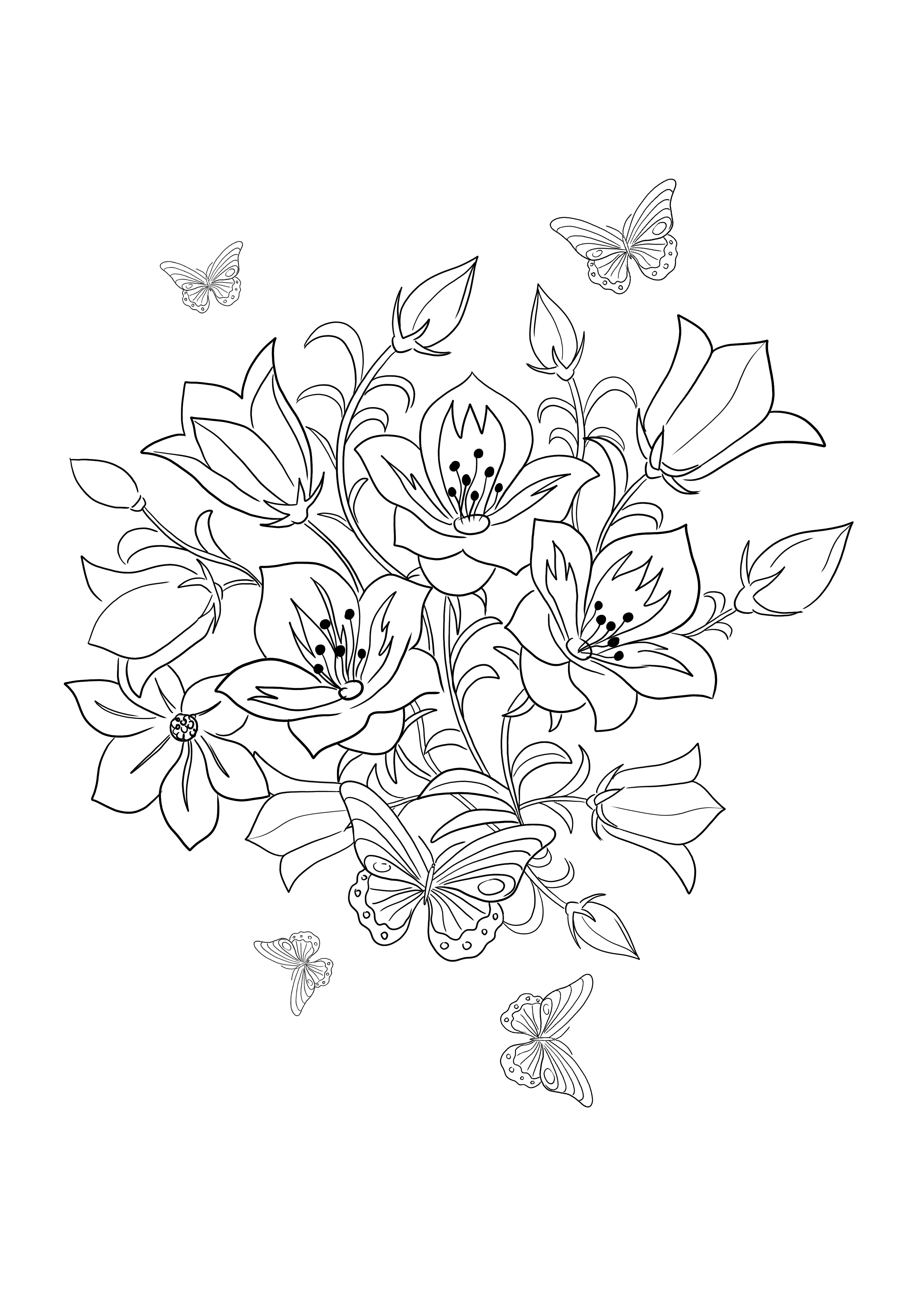 La page de coloriage facile et simple Skylark and Flowers est prête à être utilisée