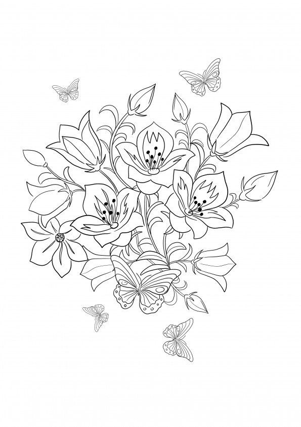 Skylark and Flowers easy and simple coloring page is ready to be used