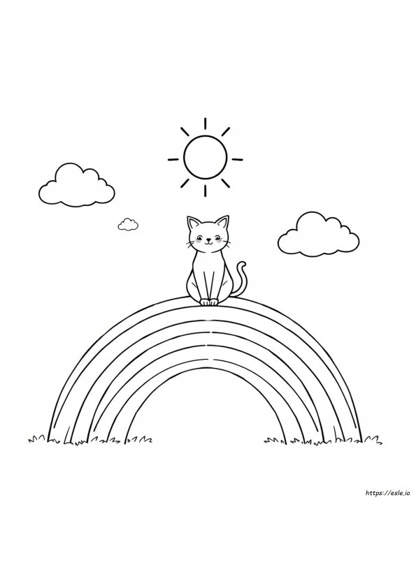 Gato En El Arco Iris Para Colorear