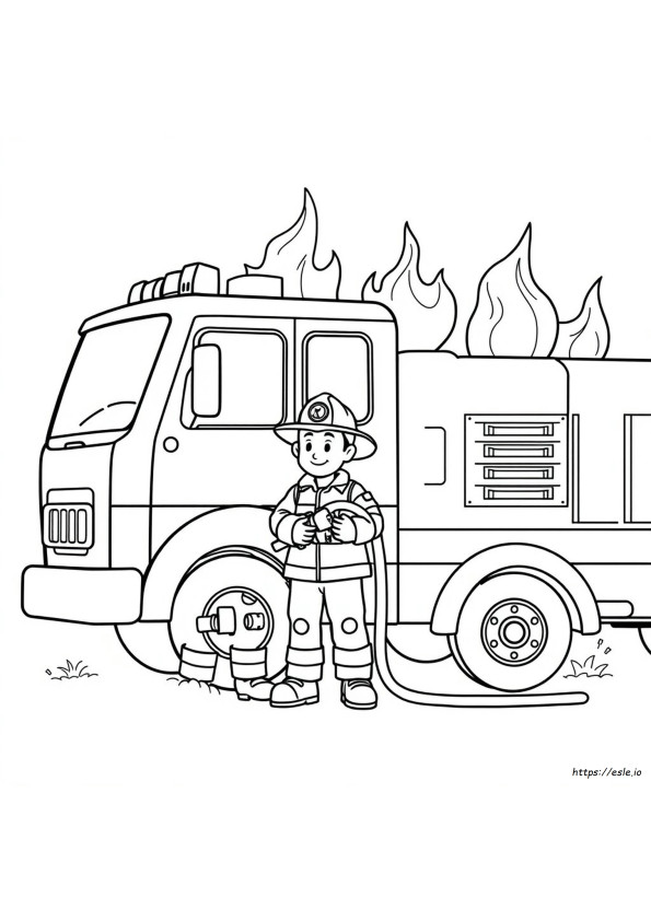 Fireman And Fire Truck Coloring Pages