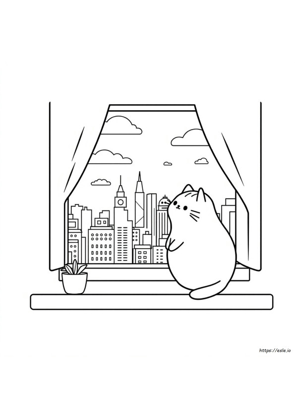 Pusheen Hitam Putih Gambar Mewarnai