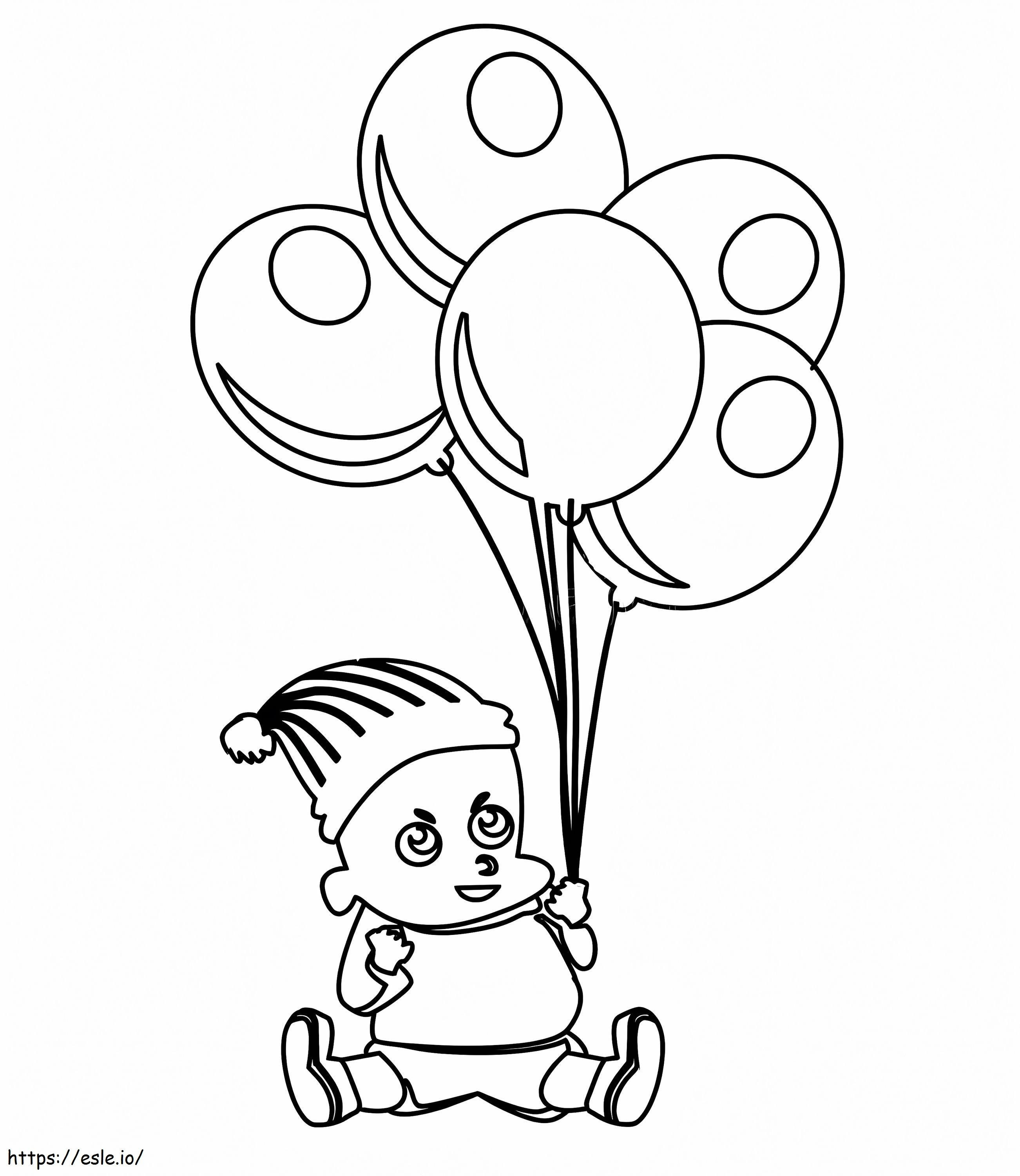 Bebê fofo com balões para colorir