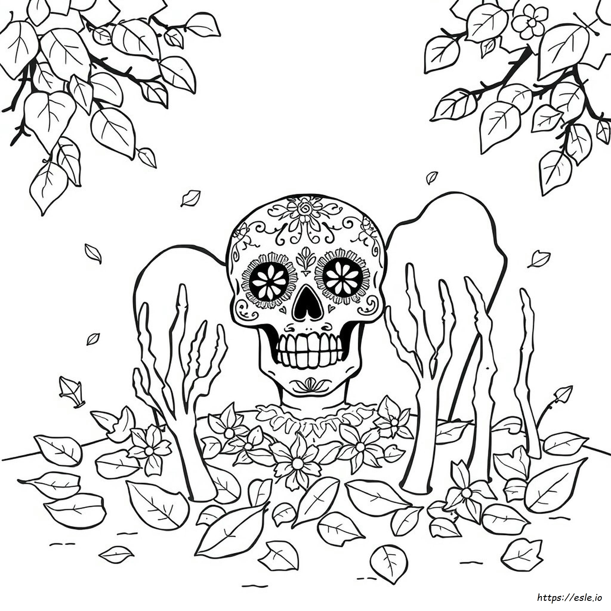 Pagina Da Colorare Con Teschio Di Zucchero E Scritte Doodle (Giorno Dei Morti)