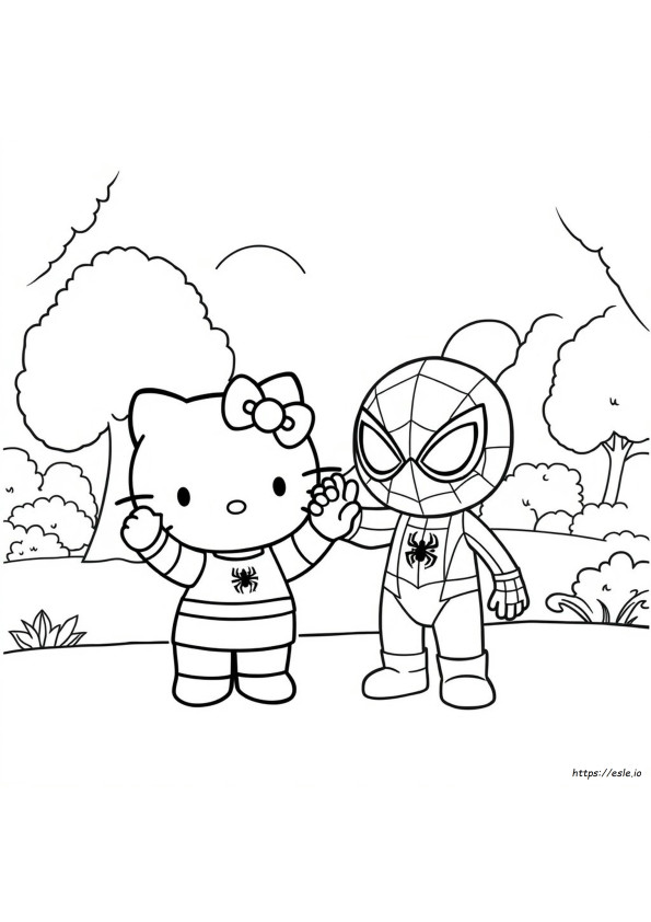 Hello Kitty And Spiderman Coloring Page