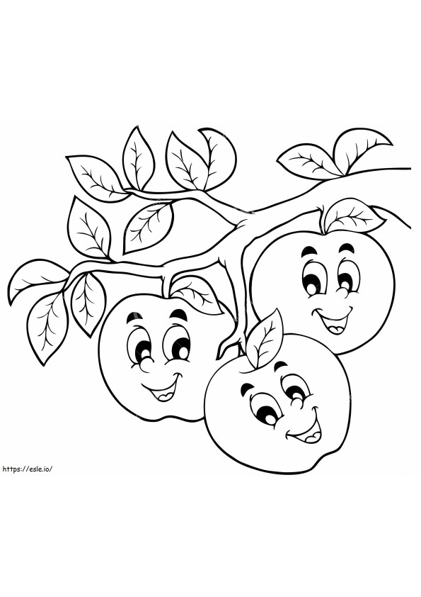 Three Cartoon Apples On The Tree coloring page