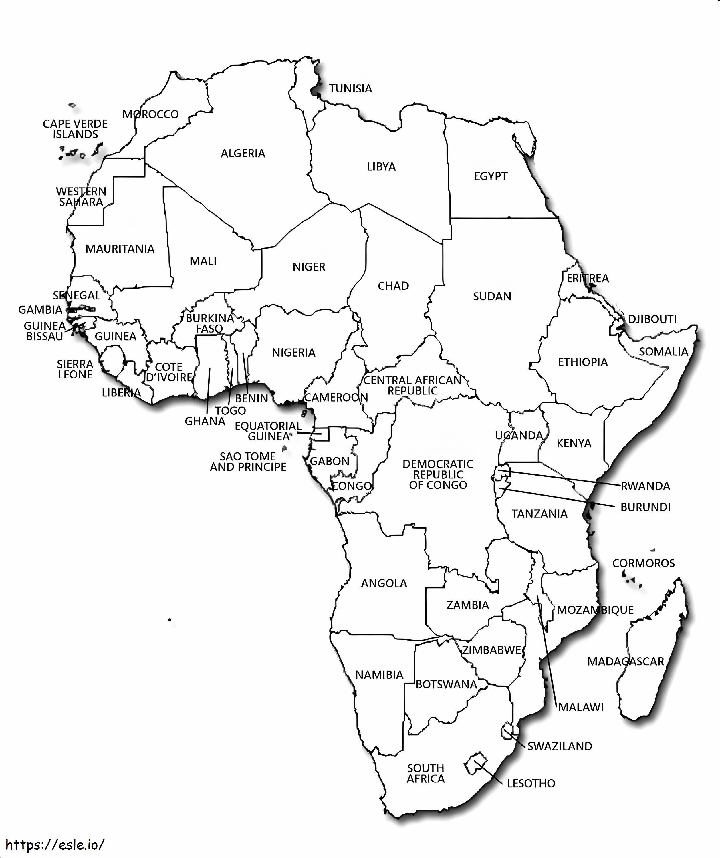 Página para colorir mapa da África para colorir