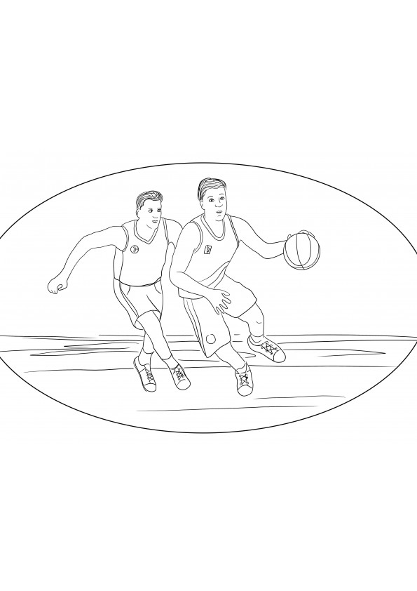 Free downloading page of a basketball game easy to color by kids