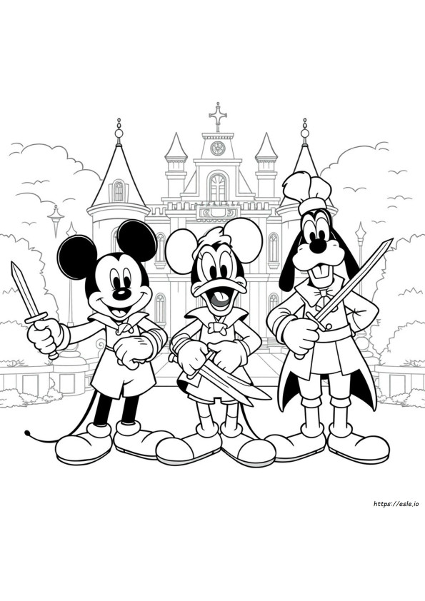 Mickey Donald Goofy Tiga Musketer Gambar Mewarnai